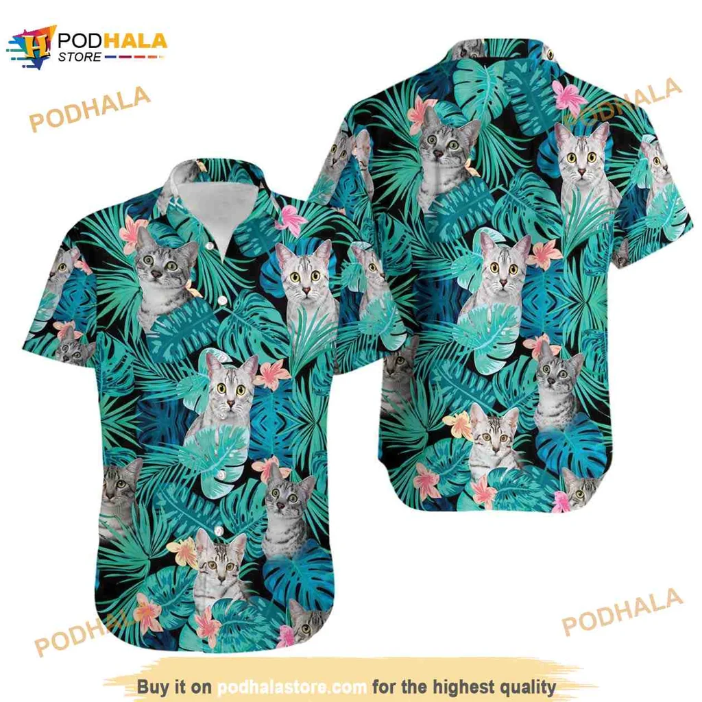 Tropical Cat Aloha Shirt With Vibrant Floral Design For Cat Lovers