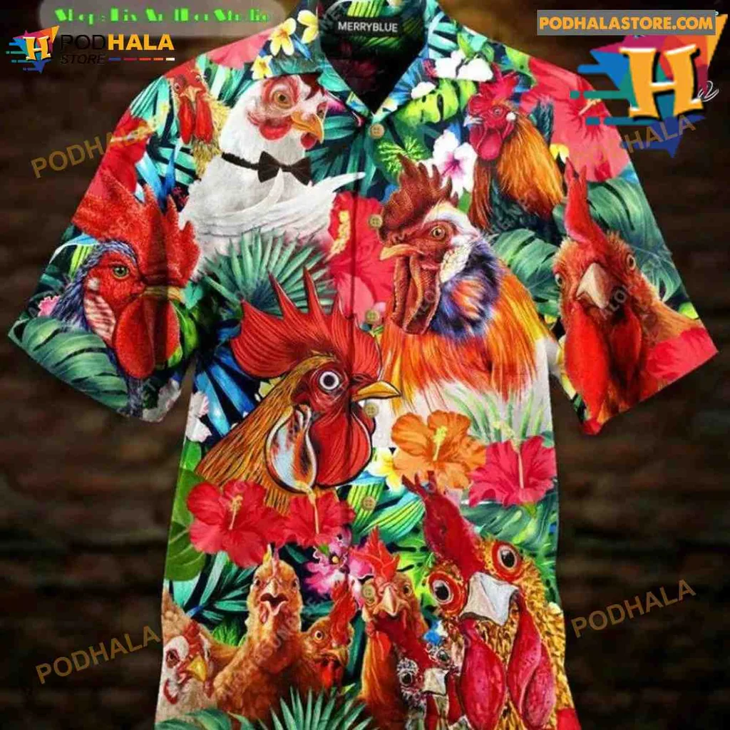 Tropical Chicken Lover Hawaiian Shirt With Colorful Roosters And Hens
