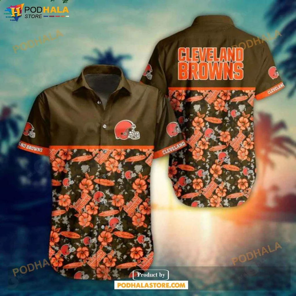 Tropical Cleveland Browns Fan Shirt, Vibrant Summer Design With Logo And Flowers