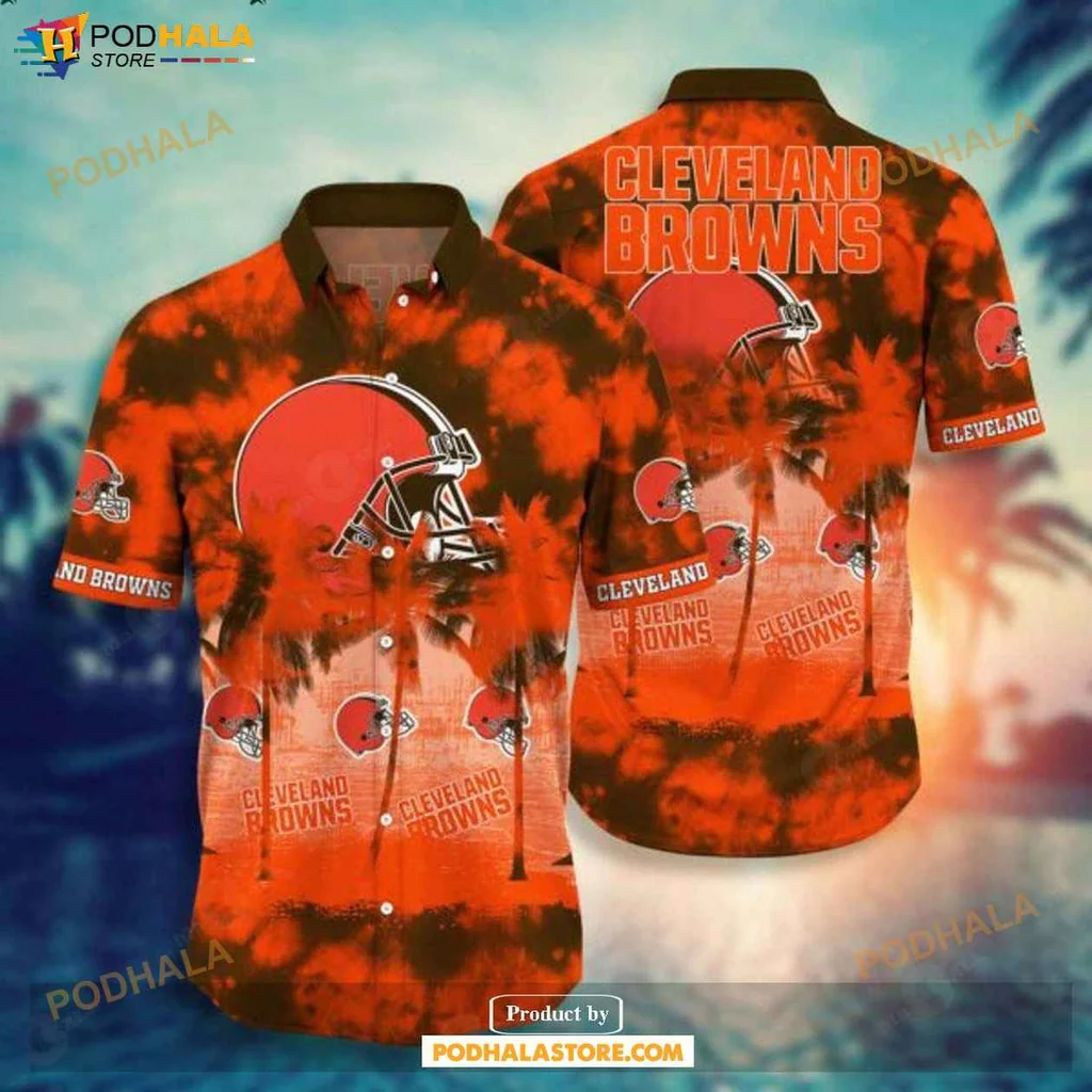 Tropical Cleveland Browns Hawaiian Shirt, Vibrant Orange And Black Team Design