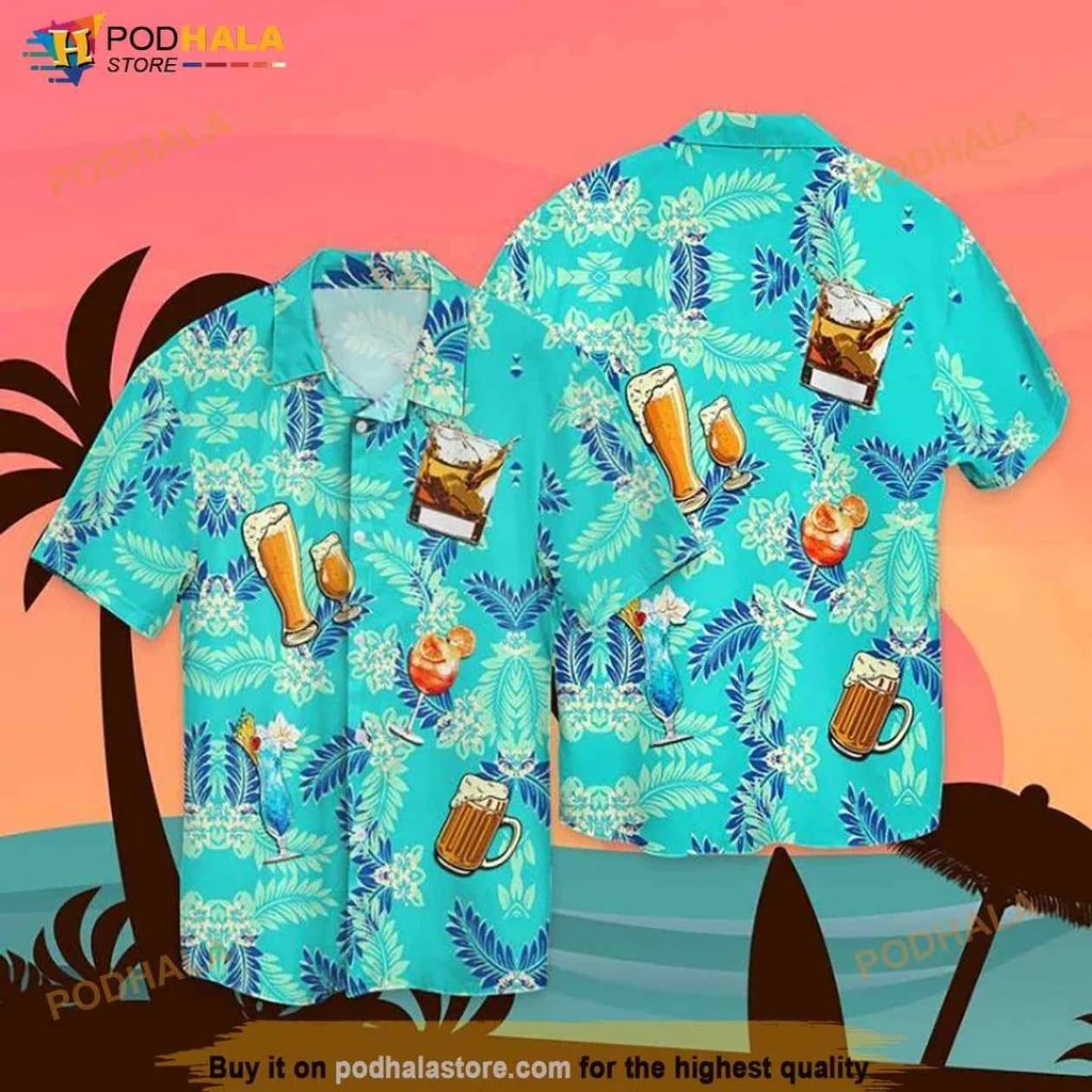 Tropical Cocktail Aloha Shirt With Vibrant Drinks And Lush Greenery