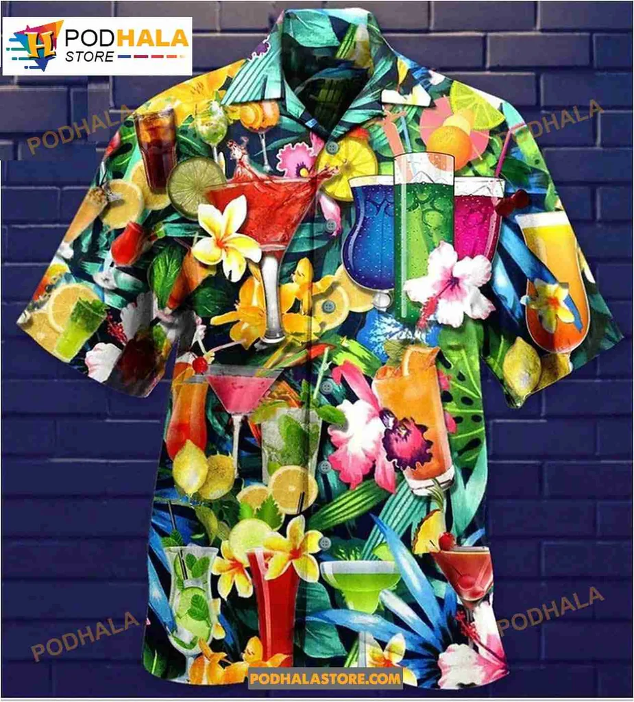 Tropical Cocktail Flowers Hawaiian Shirt, Colorful Beach Design For Summer Fun