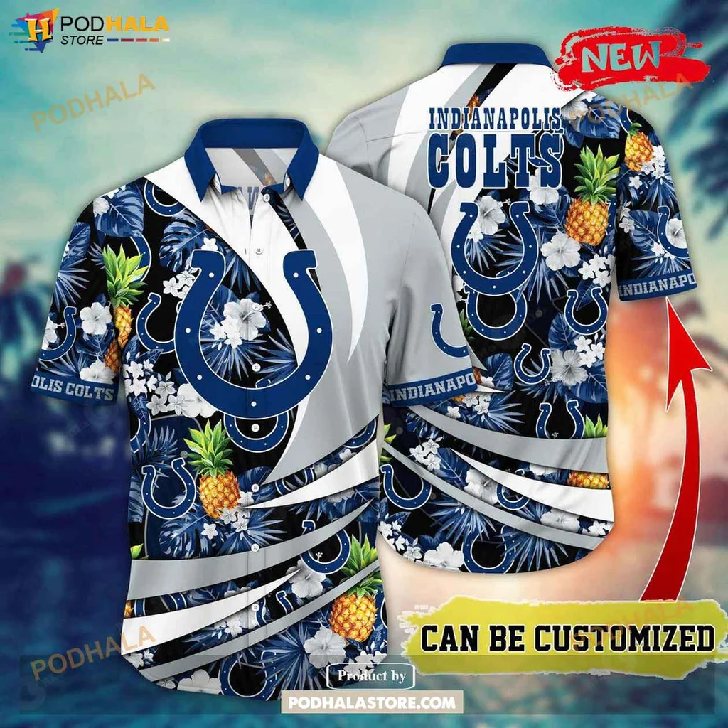 Tropical Colts Aloha Shirt, Personalized Indianapolis Colts Summer Floral Shirt