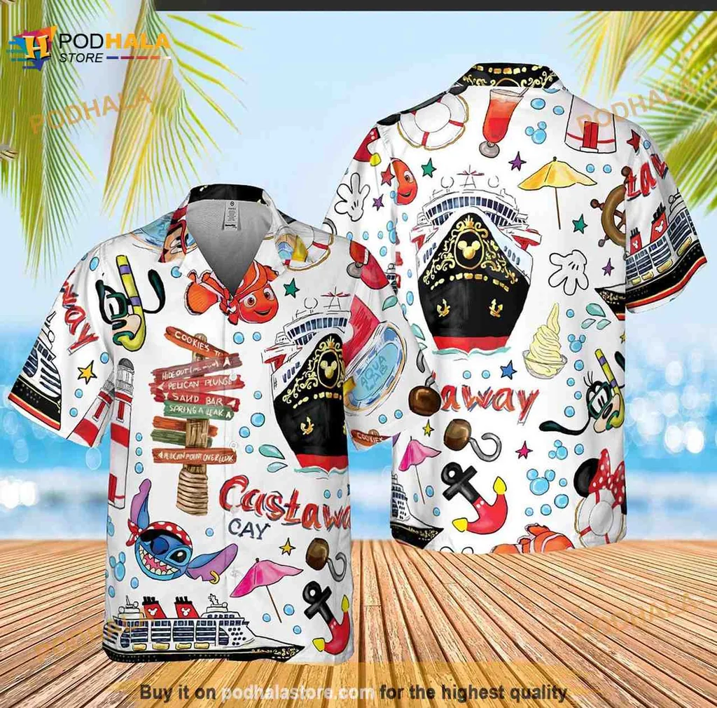 Tropical Cruise Hawaiian Shirt With Colorful Nautical Motifs And Palm Trees