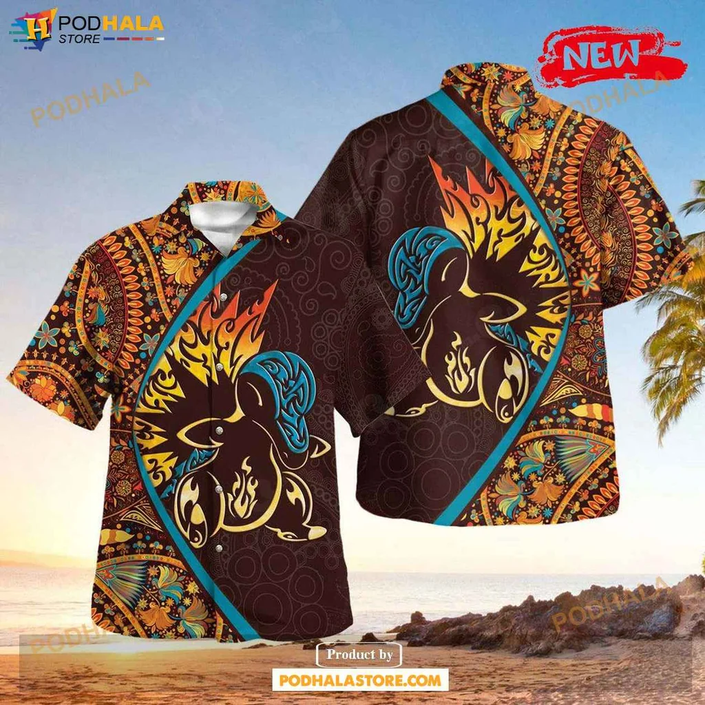 Tropical Cyndaquil Aloha Shirt, Vibrant Paisley Design For Casual Wear