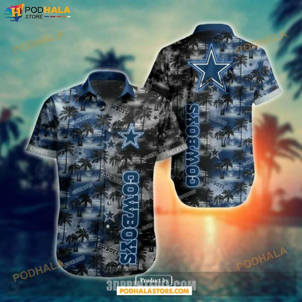 Tropical Dallas Cowboys Hawaiian Shirt, Summer Vibes With Palm Trees And Sunset