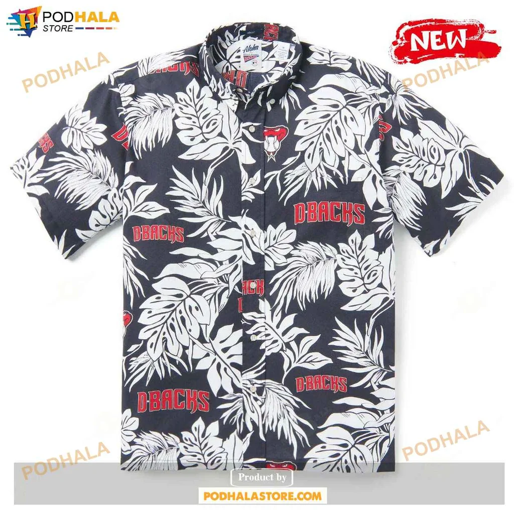 Tropical Dbacks Aloha Shirt, Arizona Diamondbacks Summer Shirt With Bold Leaves