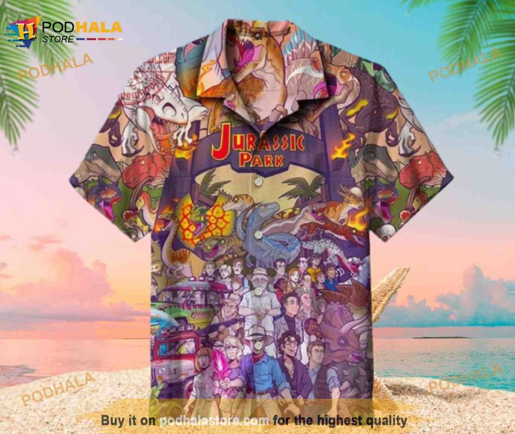 Tropical Dinosaur Adventure Hawaiian Shirt Featuring Colorful Prehistoric Scene
