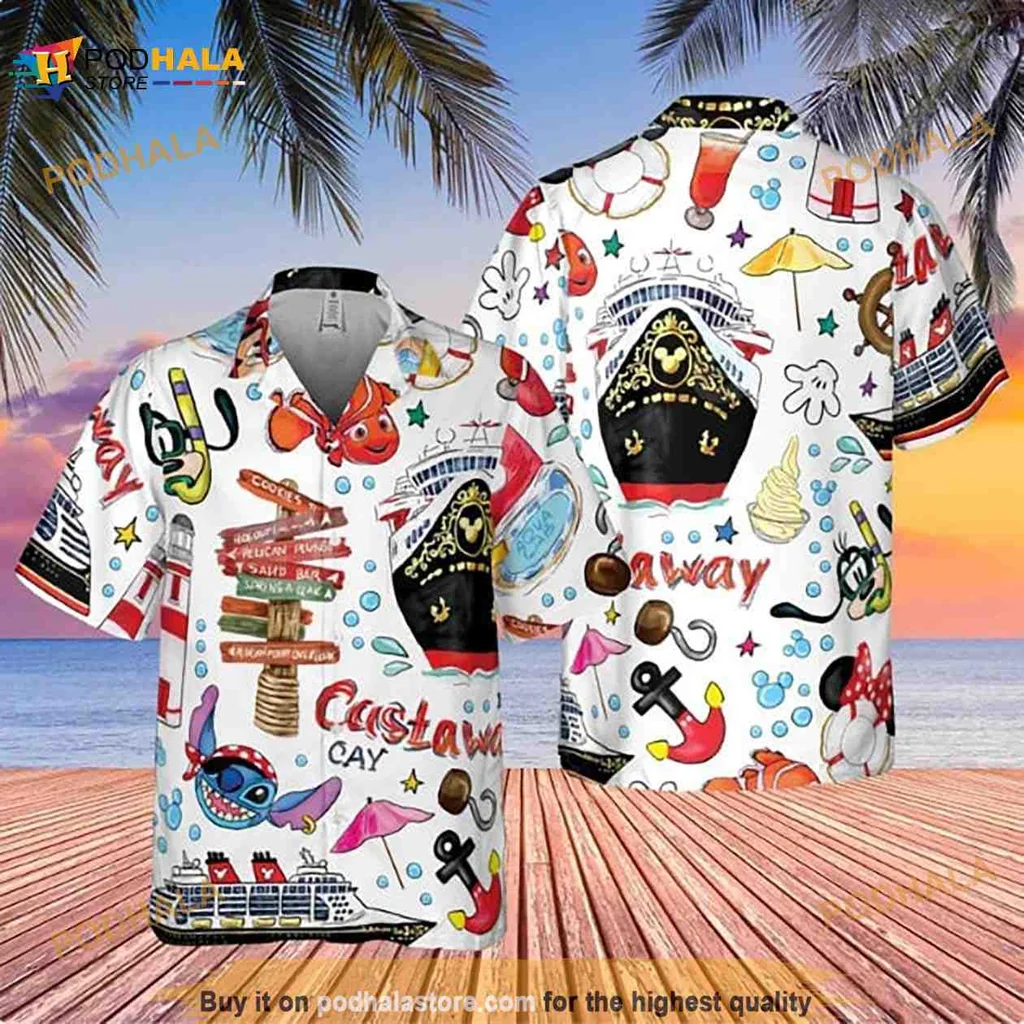 Tropical Disney Cruise Hawaiian Shirt With Colorful Motifs And Castaway Theme