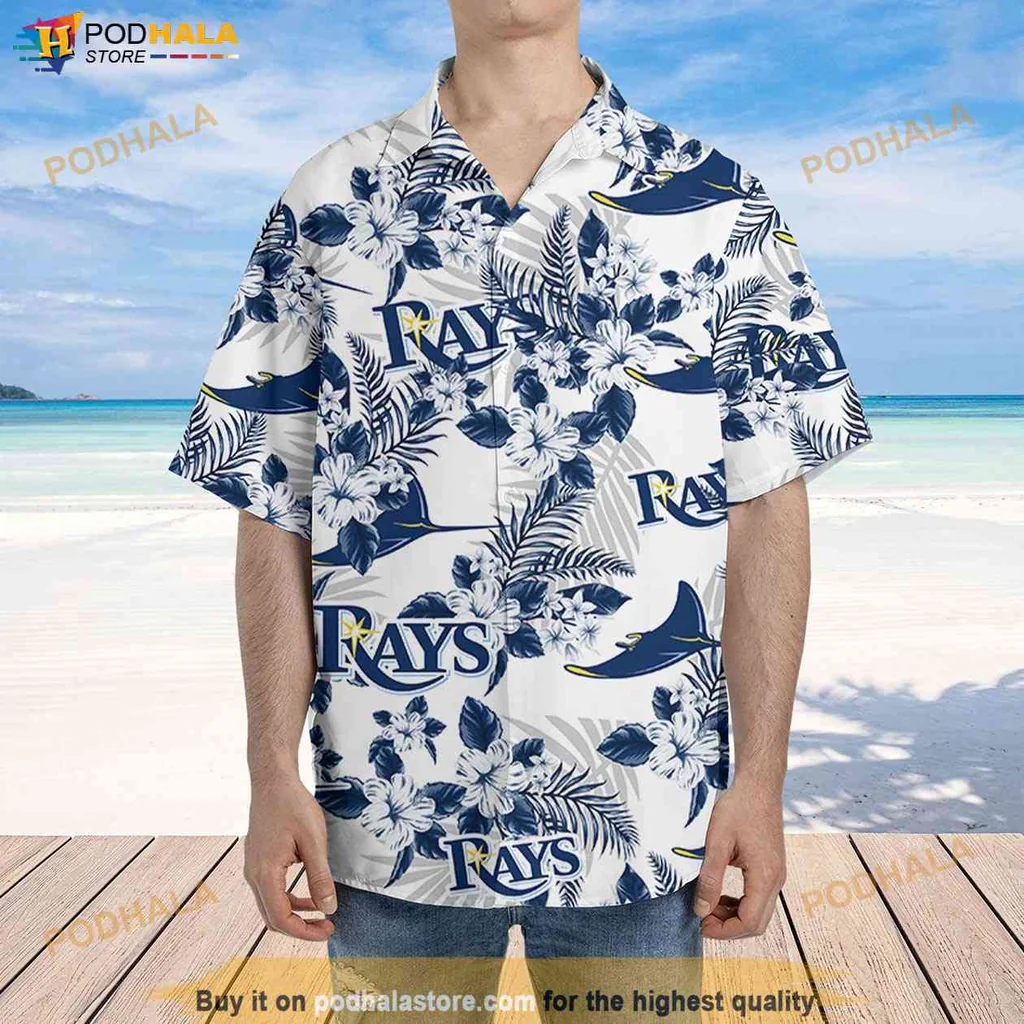 Tropical Dolphin Aloha Shirt, Tampa Bay Rays Floral Design Vacation Gift For Mlb Fans
