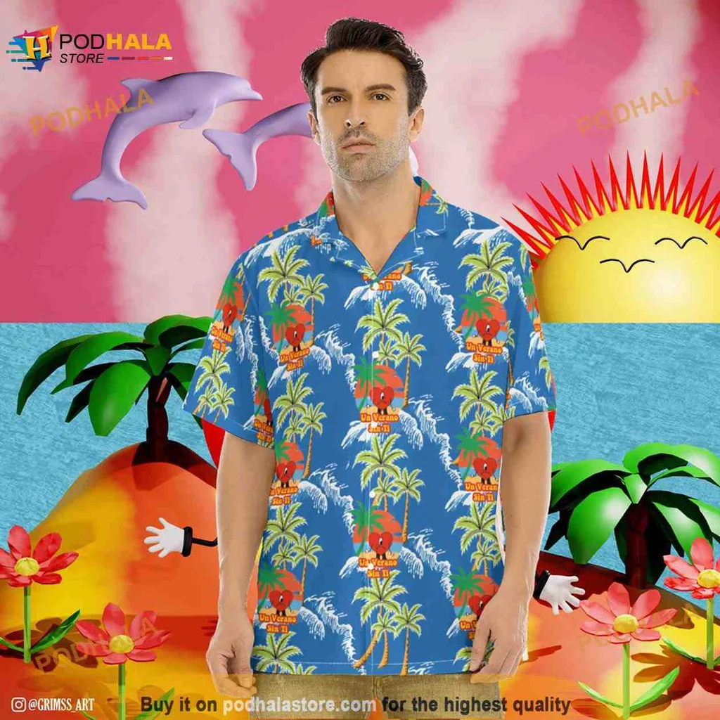Tropical Dolphins Retro Hawaiian Shirt With Palm Trees And Sun