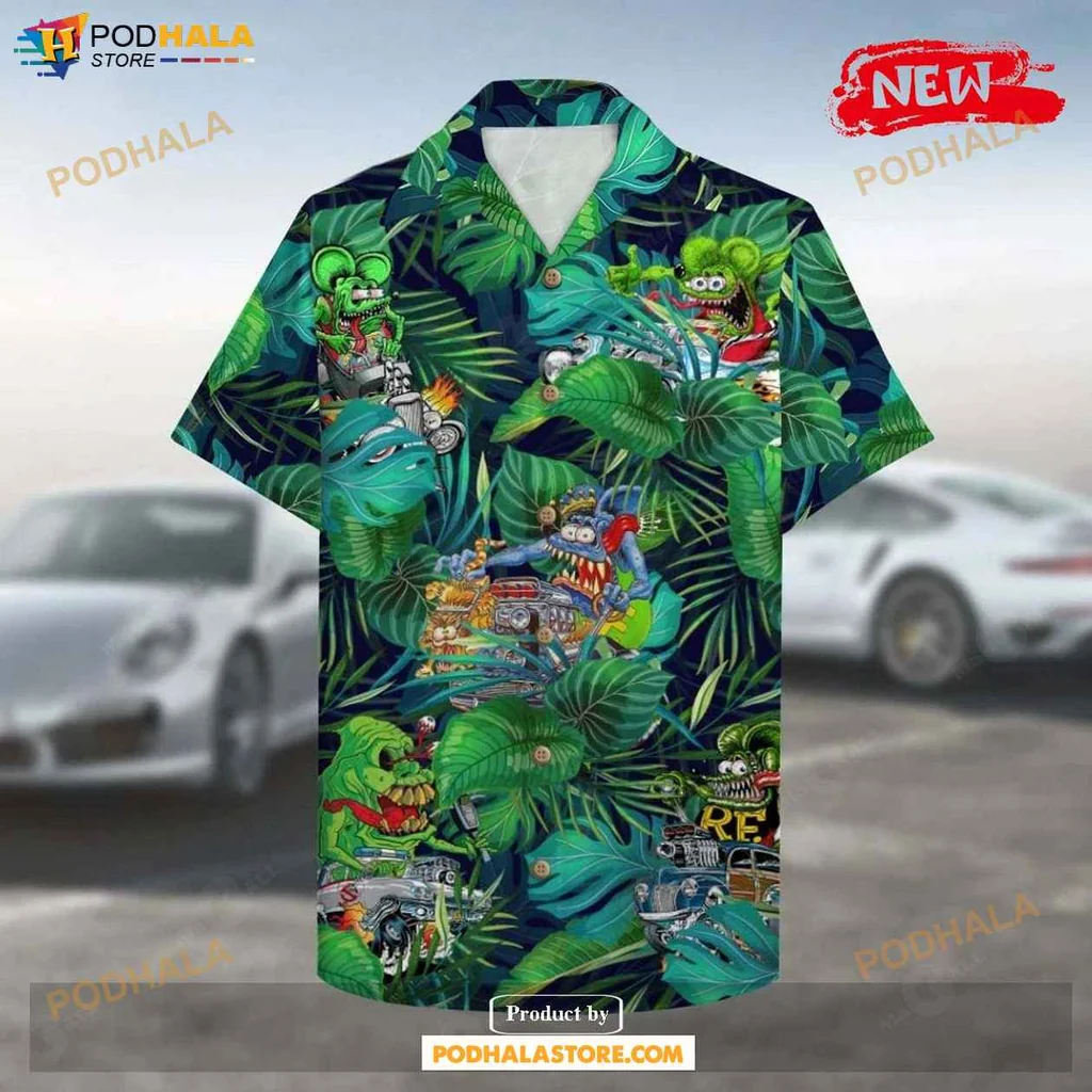 Tropical Drag Racing Aloha Shirt, Vibrant Summer Shirt For Car Enthusiasts
