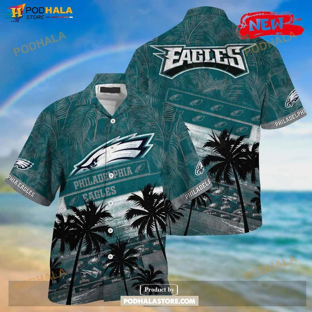 Tropical Eagles Aloha Shirt, Philadelphia Eagles Palm Tree Pattern Unisex Shirt