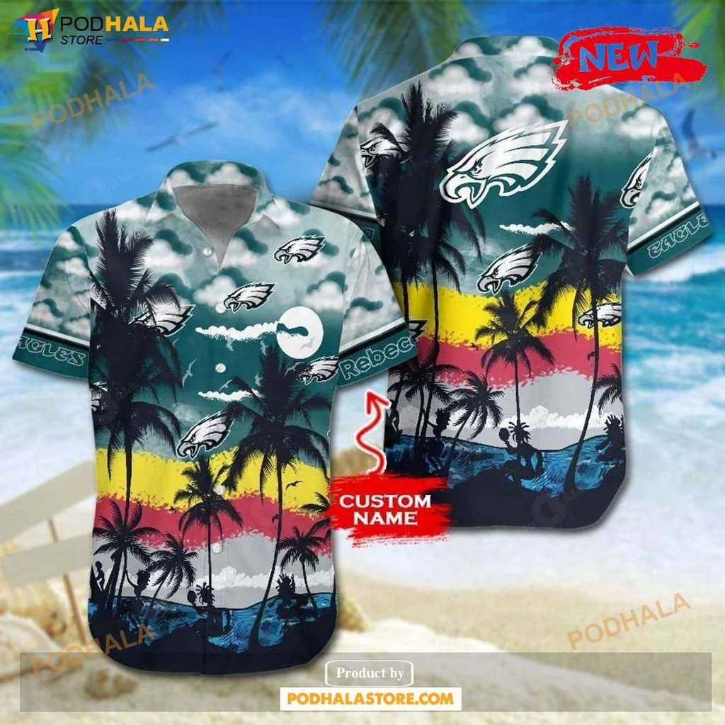 Tropical Eagles Fan Hawaiian Shirt, Personalized Sunset Design For Nfl Enthusiasts