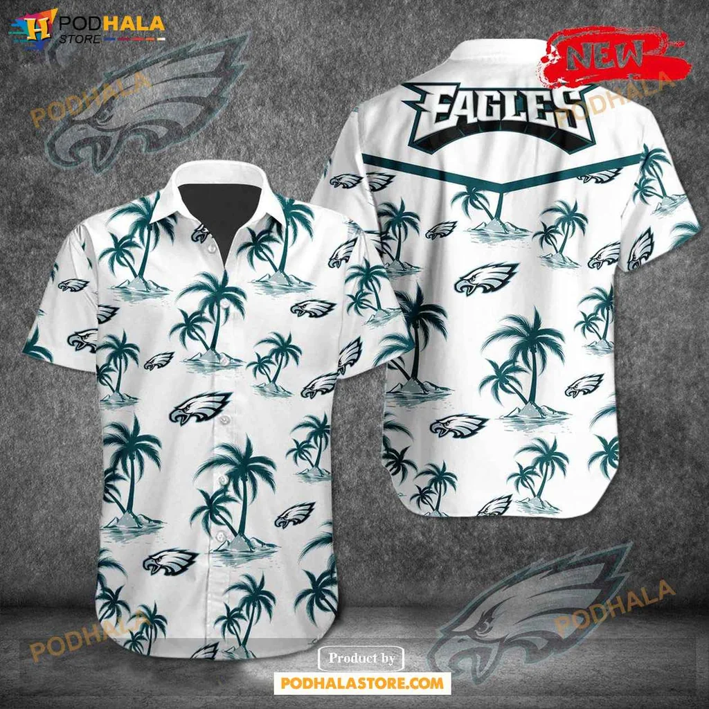 Tropical Eagles Fan Hawaiian Shirt, Philadelphia Eagles Summer Button Up Shirt