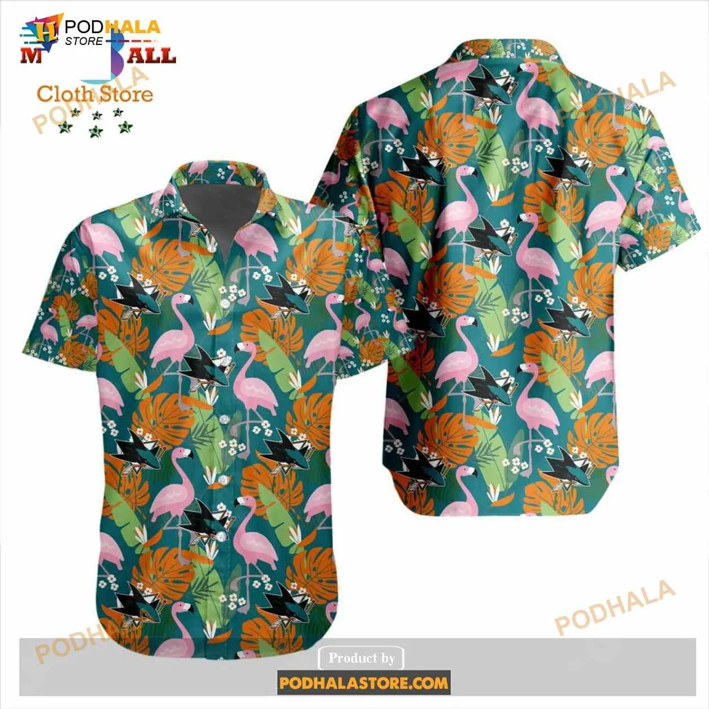 Tropical Flamingo Crane Aloha Shirt With Lush Tropical Foliage Design Tropical Flamingo Crane Aloha Shirt With Lush Tropical Foliage Design