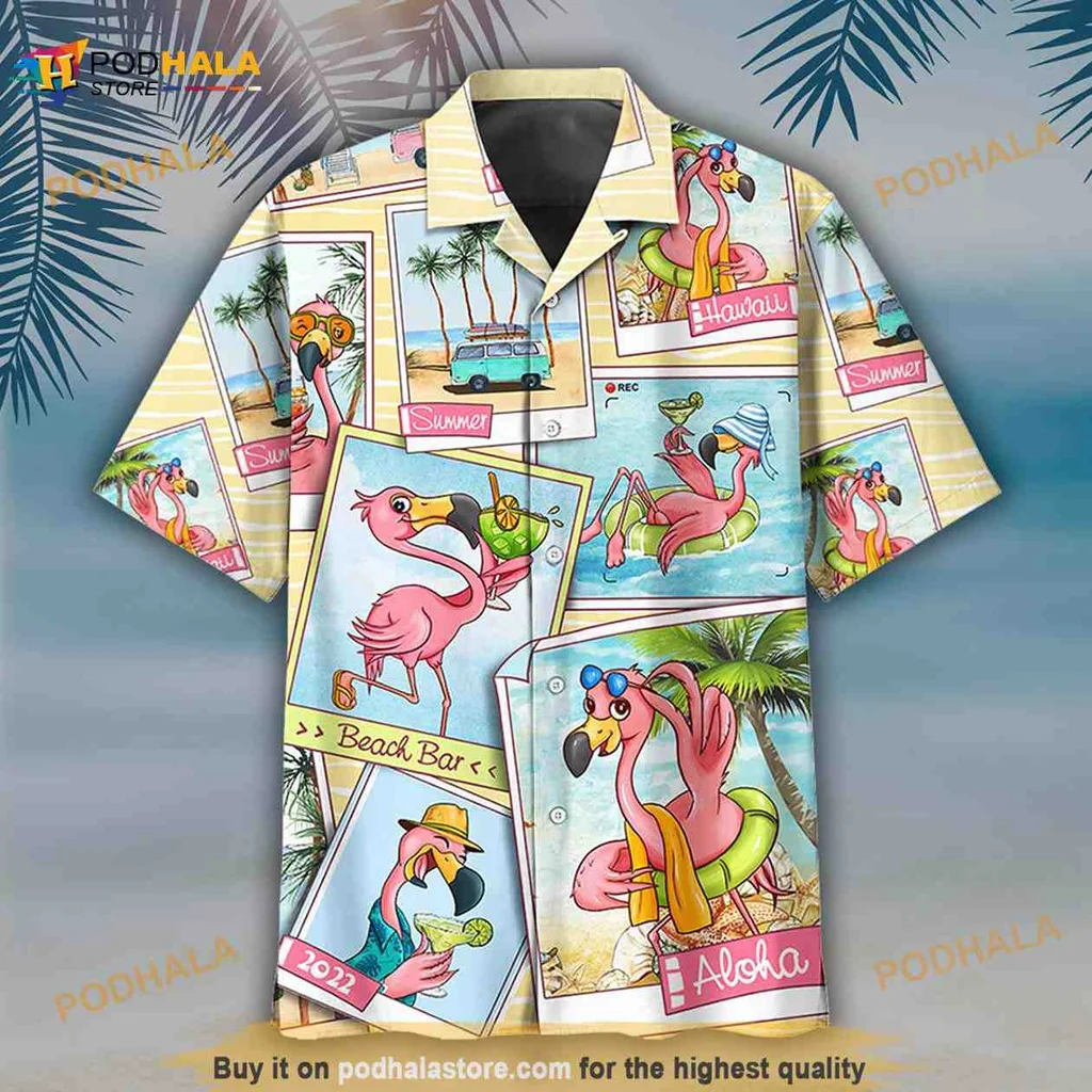 Tropical Flamingo Hawaiian Shirt With Beach Ball And Palm Trees