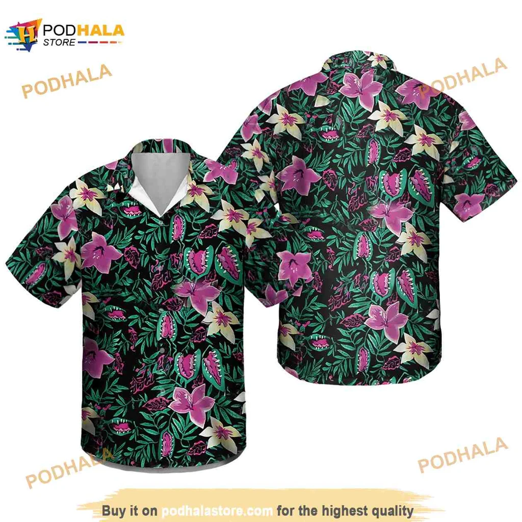 Tropical Floral Aloha Shirt With Colorful Flowers And Green Leaves