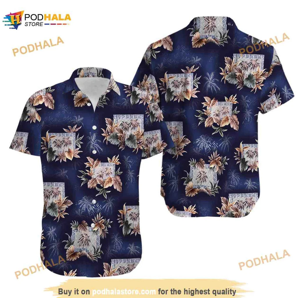 Tropical Floral Aloha Shirt With Vibrant Hibiscus And Palm Leaves