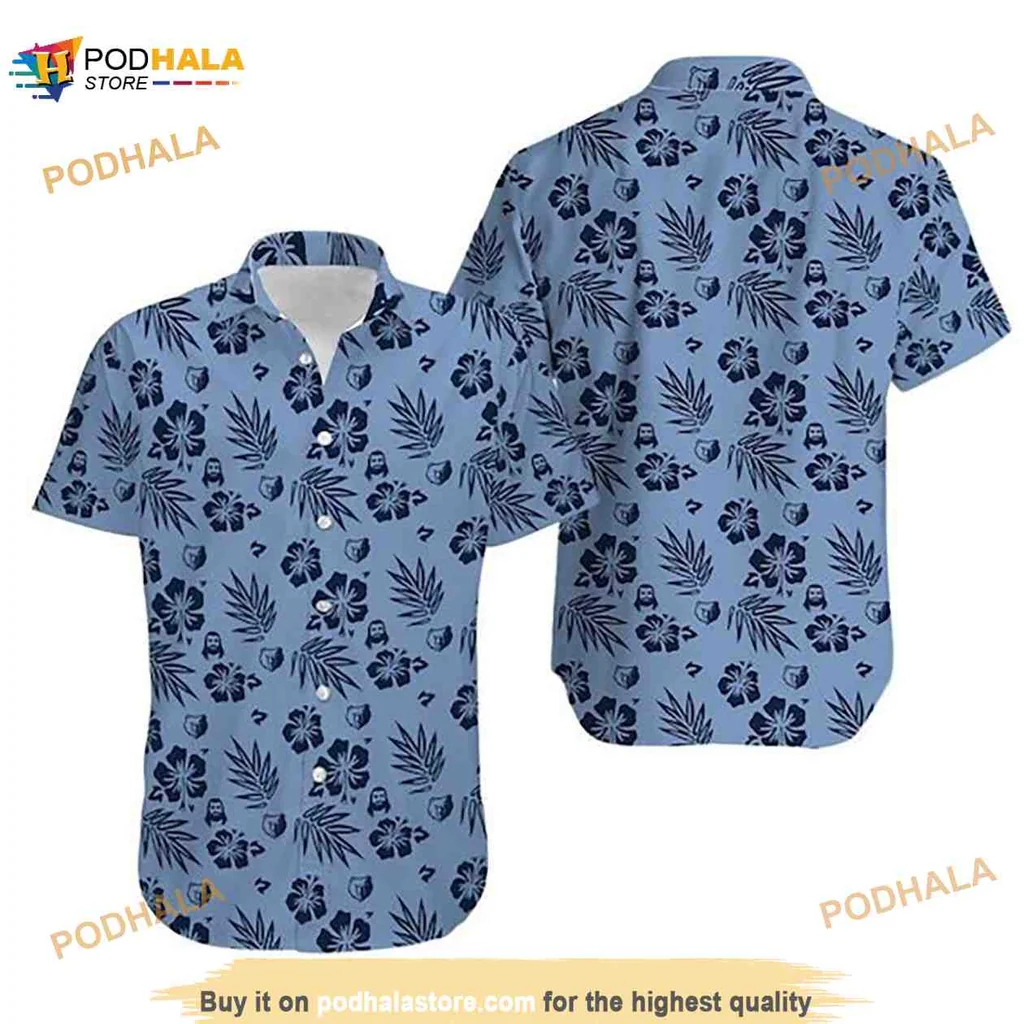 Tropical Floral Basketball Hawaiian Shirt, Vibrant Blue Hibiscus Design