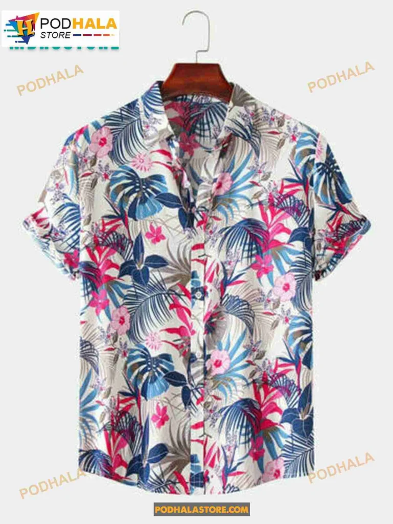 Tropical Floral Hawaiian Shirt, Vibrant All Over Print For Summer Beach Vibes