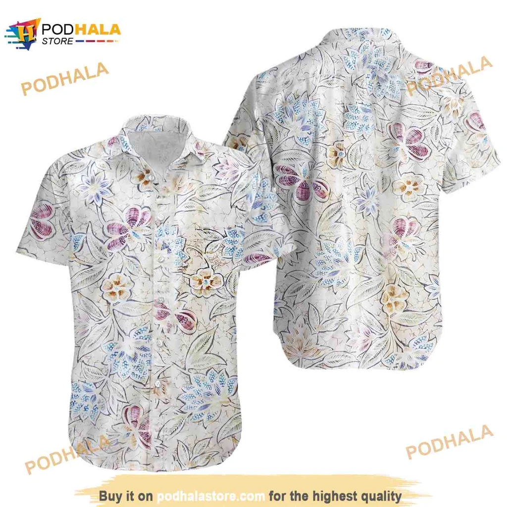 Tropical Floral Hawaiian Shirt With Colorful Flowers And Leaves