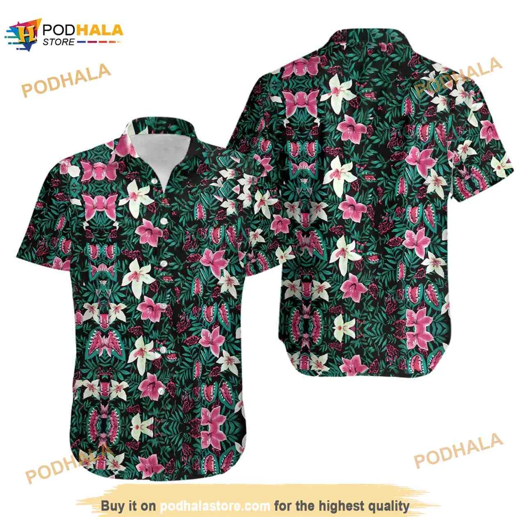 Tropical Floral Hawaiian Shirt With Vibrant Pink And White Flowers