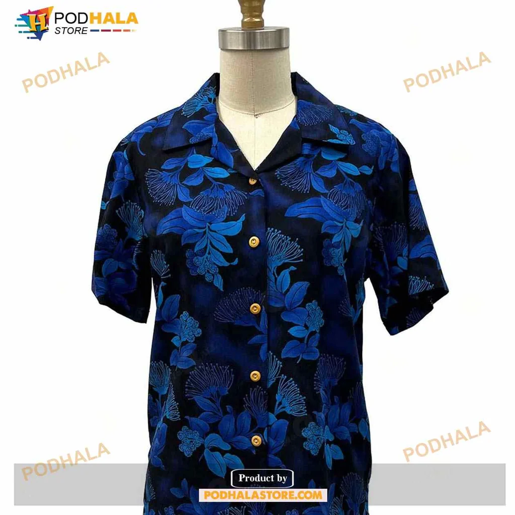 Tropical Floral Navy Hawaiian Shirt With Bold Blue And Green Patterns