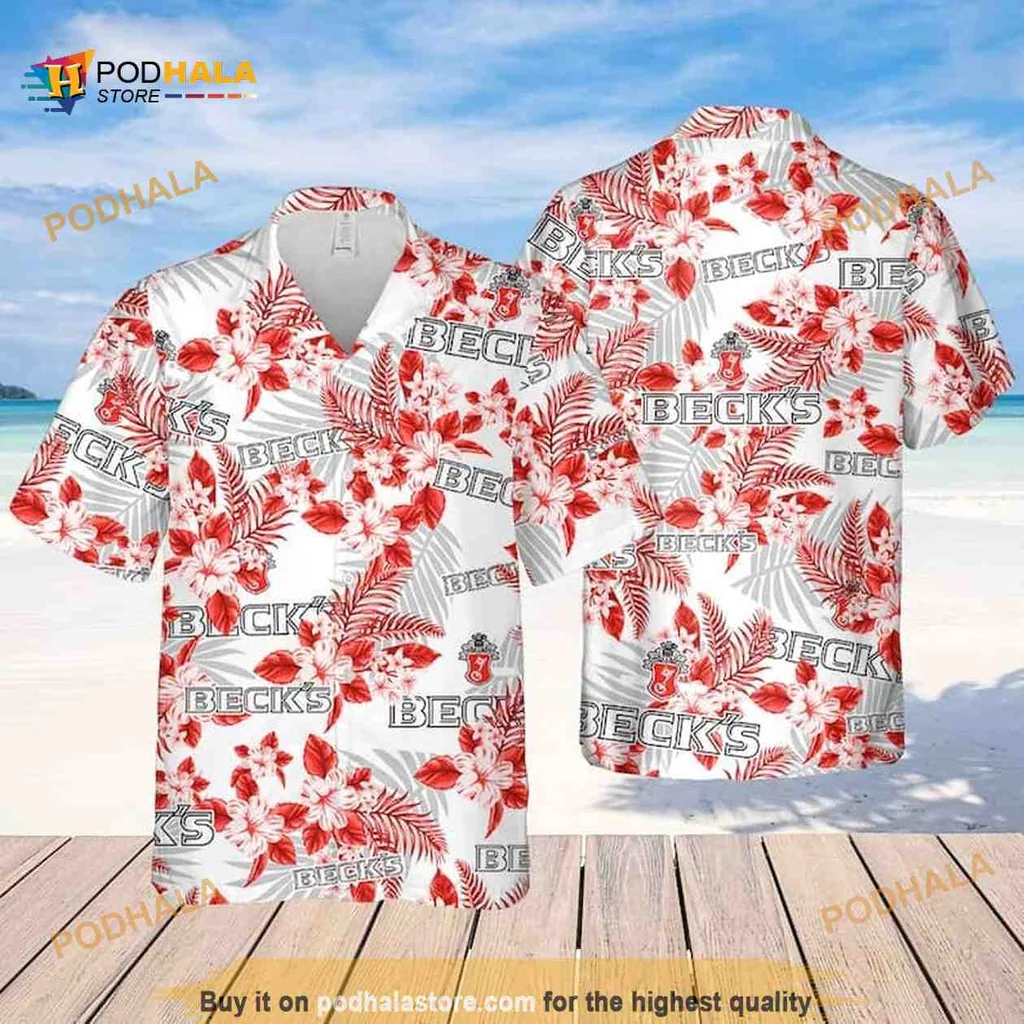 Tropical Flower Pattern Hawaiian Shirt Featuring Becks For Beach Lovers