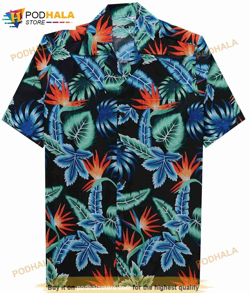 Tropical Foliage Aloha Shirt With Colorful Leaves And Flowers Tropical Foliage Aloha Shirt With Colorful Leaves And Flowers