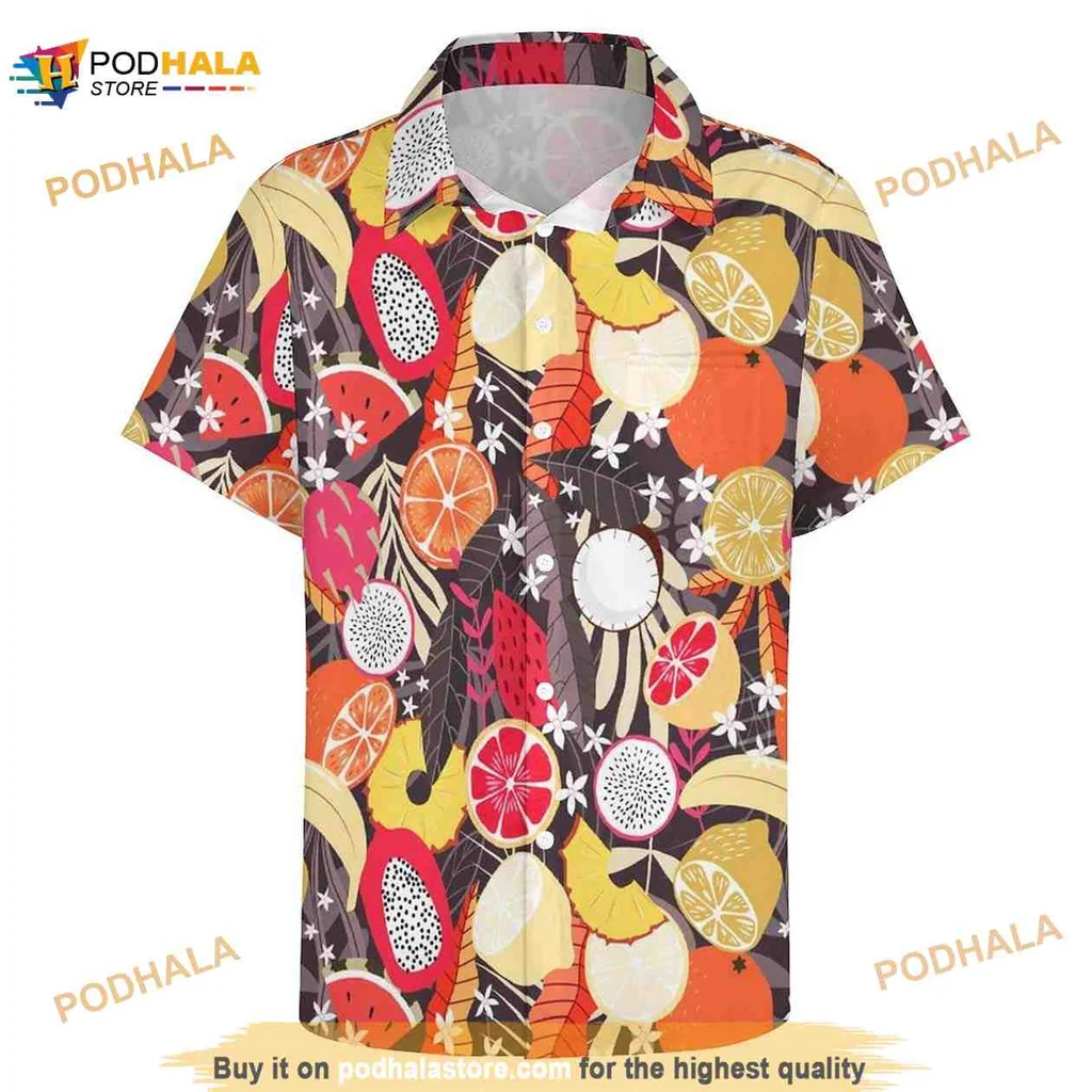 Tropical Fruit Floral Hawaiian Shirt With Pineapples And Pitayas