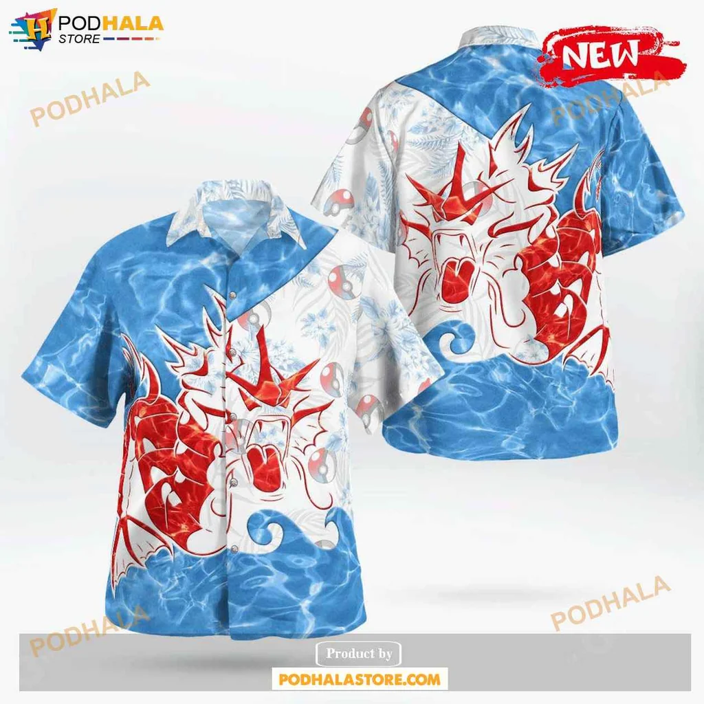 Tropical Gyarados Aloha Shirt, Vibrant Gyarados Graphic Design For Beach Lovers