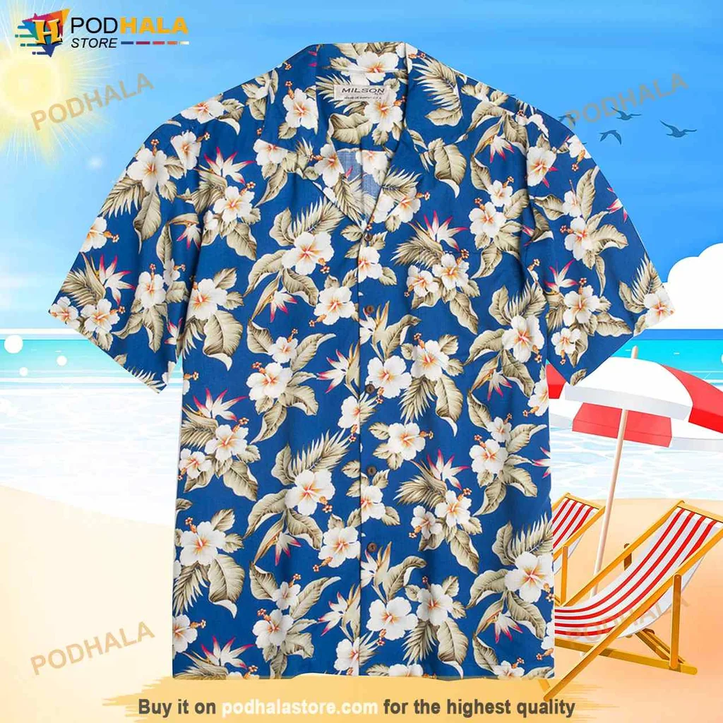 Tropical Hibiscus Aloha Shirt For Beach Lovers, Vibrant Blue Floral Design