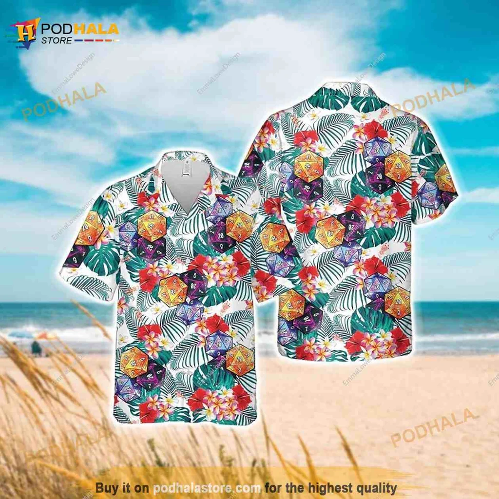 Tropical Hibiscus Aloha Shirt, Vibrant Hawaiian Design With Geometric Patterns