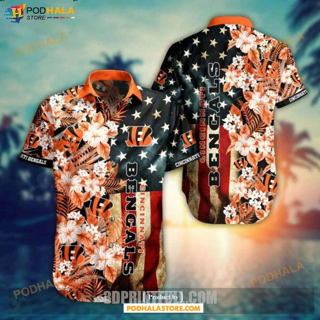 Tropical Hibiscus Bengals Hawaiian Shirt, Vibrant Nfl Design With Flag Motif