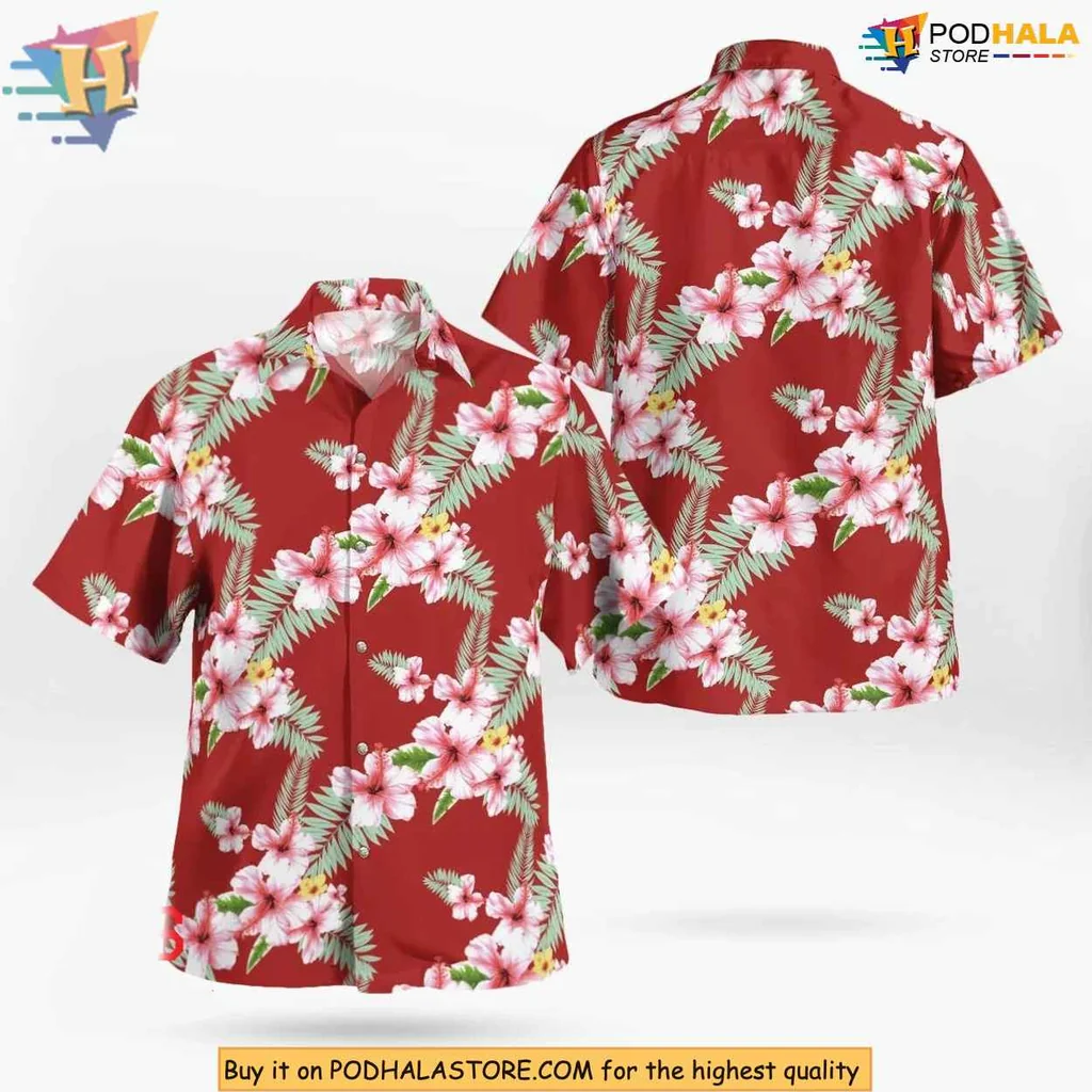 Tropical Hibiscus Floral Hawaiian Shirt, Bold Red Summer Outfit