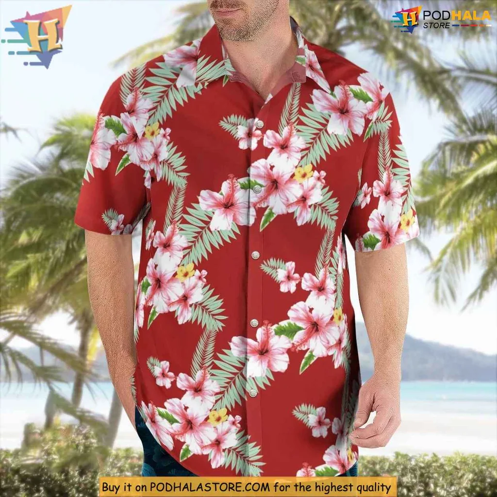 Tropical Hibiscus Floral Aloha Shirt, Bold Red Summer Outfit Tropical Hibiscus Floral Aloha Shirt, Bold Red Summer Outfit
