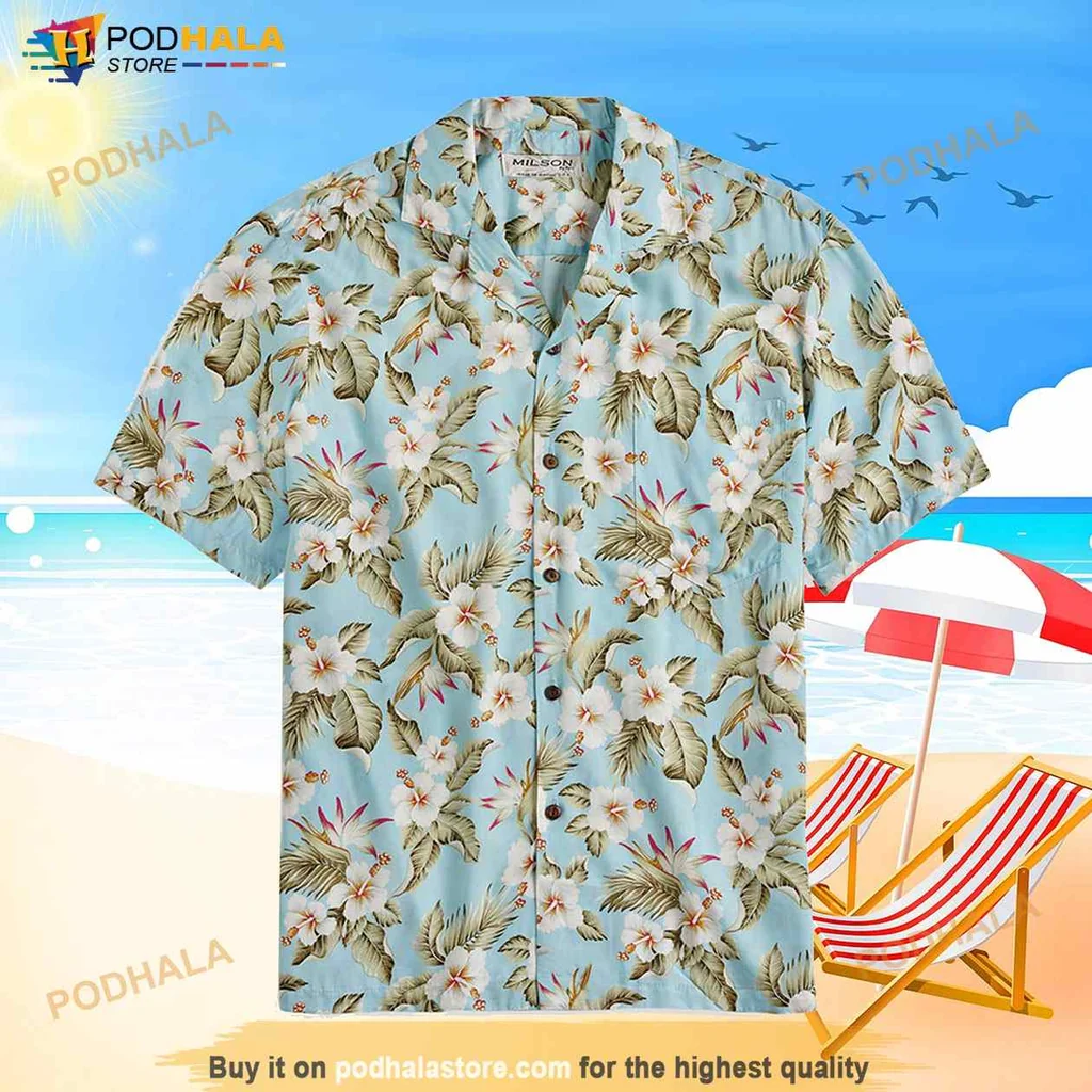 Tropical Hibiscus Floral Hawaiian Shirt In Sky Blue For Summer Vibes