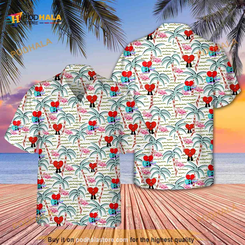 Tropical Hibiscus Palm Tree Hawaiian Shirt With Cartoon Characters