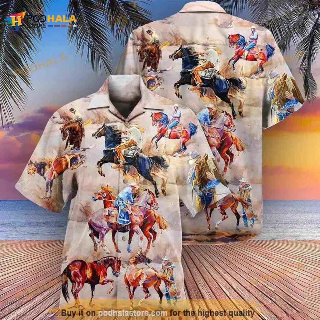 Tropical Horse Lovers Hawaiian Shirt Featuring Equestrian Scenes