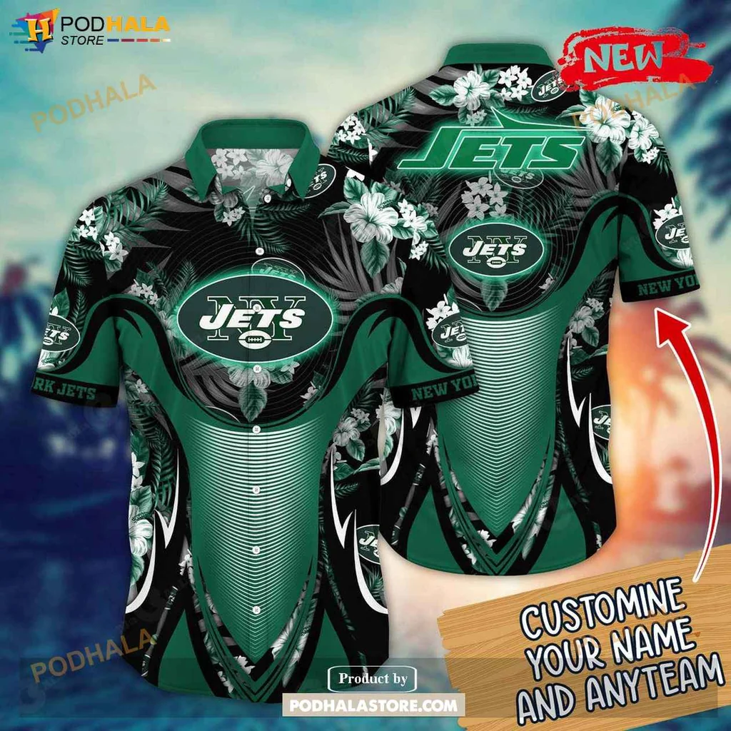 Tropical Jets Aloha Shirt, Personalized Summer Floral New York Jets Shirt