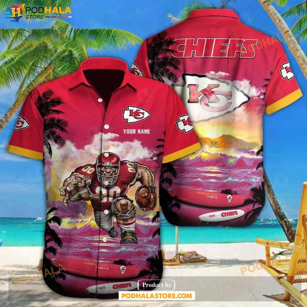 Tropical Kansas City Chiefs Hawaiian Shirt, Personalized Football Gift For Fans