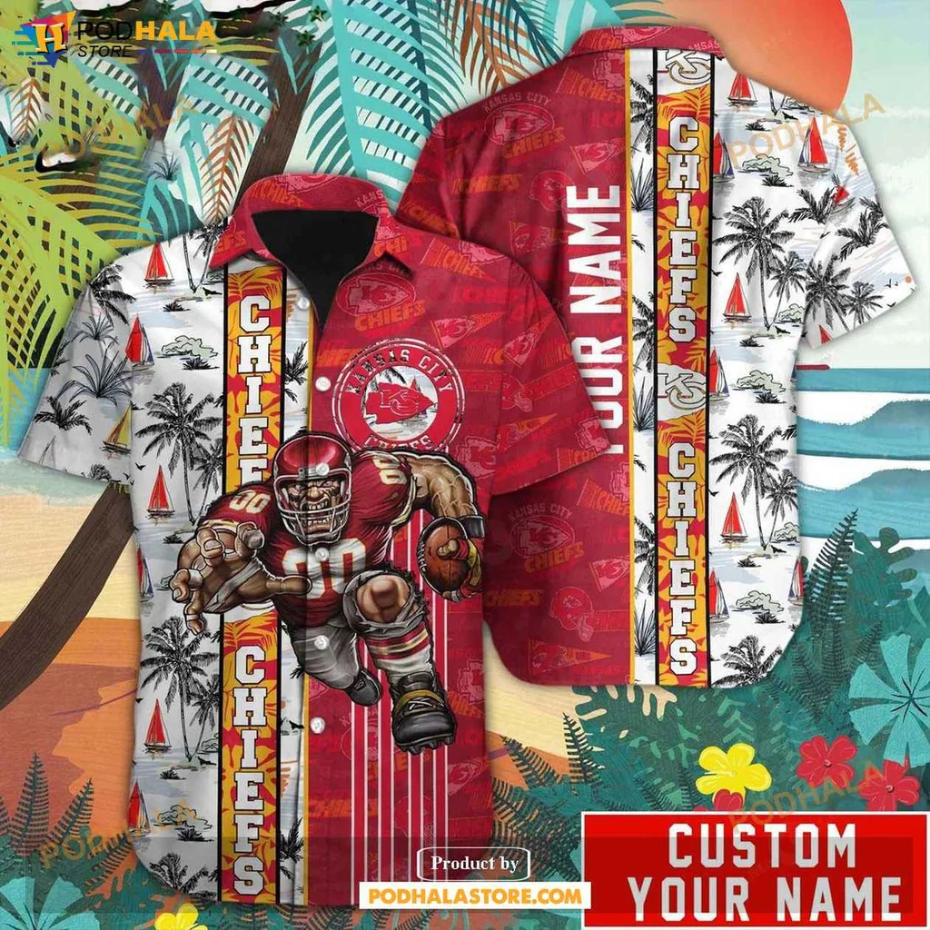 Tropical Kansas City Chiefs Hawaiian Shirt, Personalized Kc Chiefs Summer Tee