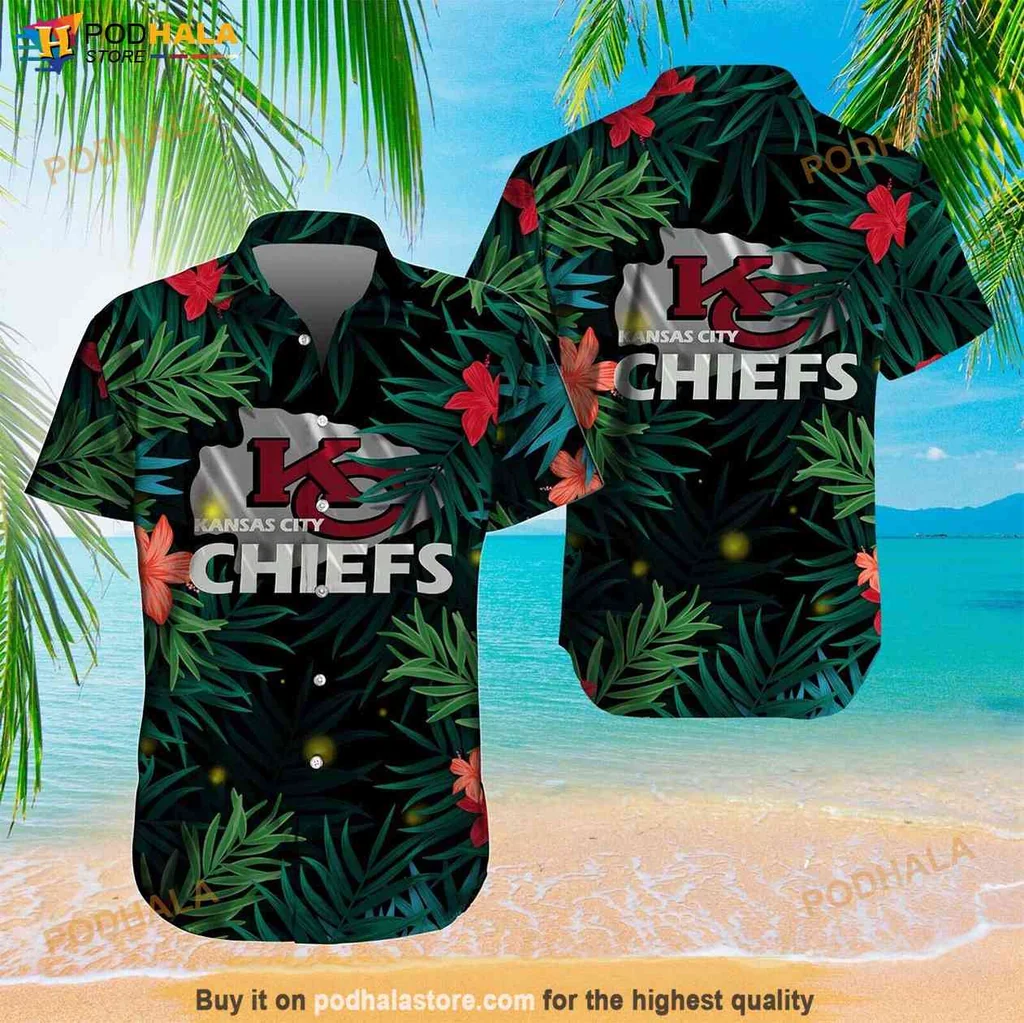 Tropical Kansas City Chiefs Hawaiian Shirt, Vibrant Beach Tee For Fans