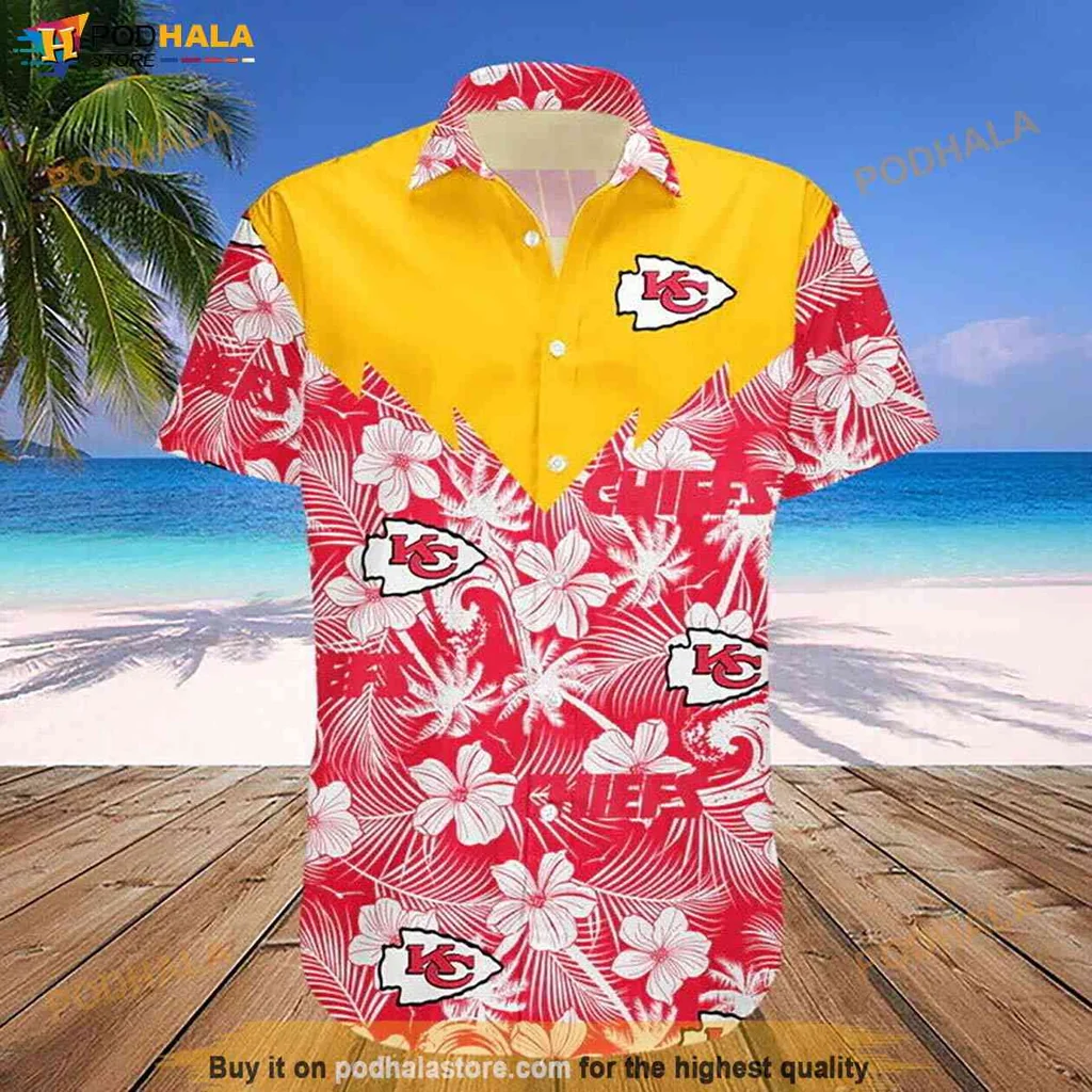 Tropical Kansas City Chiefs Shirt, Vibrant Floral Design For Summer Beach Outings