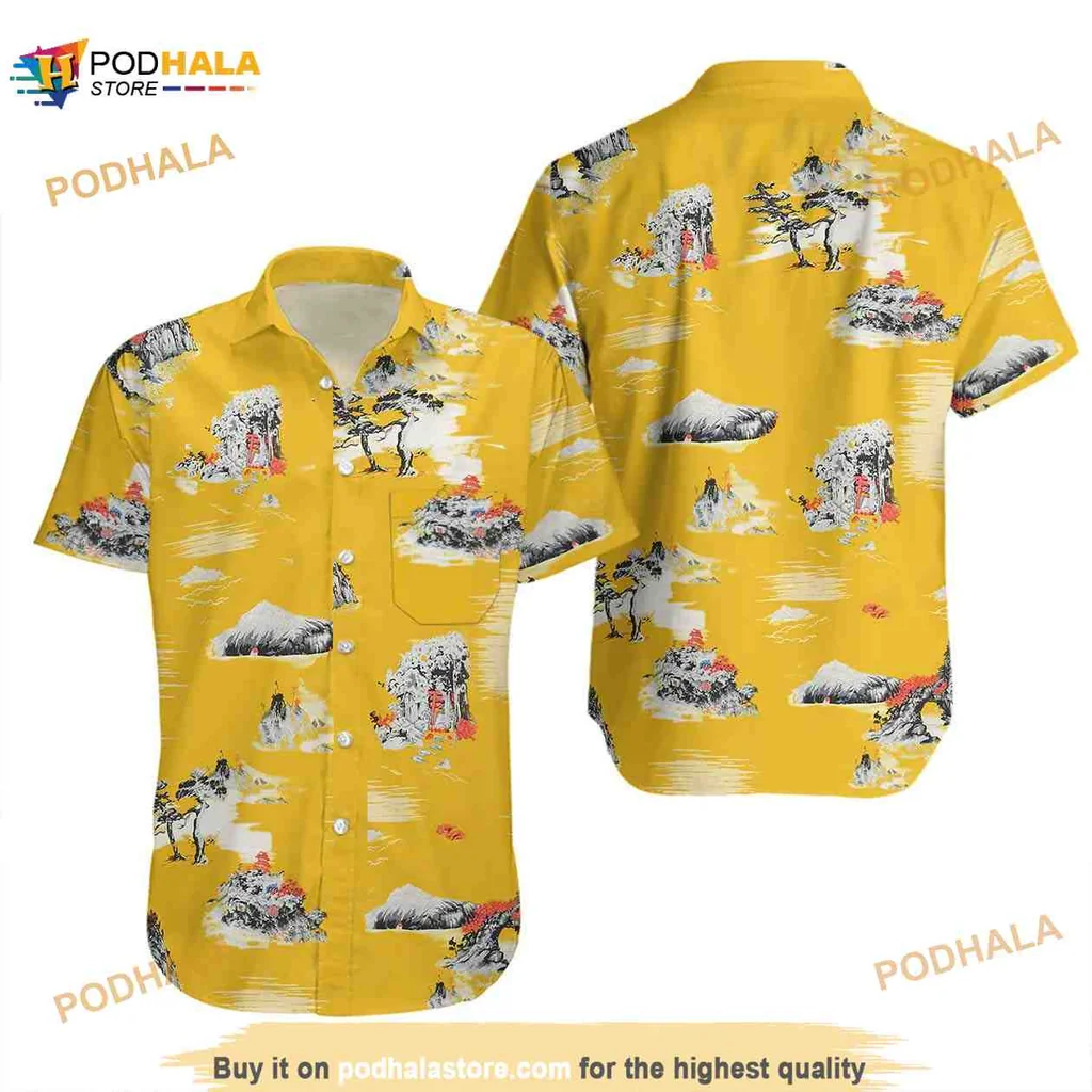 Tropical Landscape Hawaiian Shirt With Vibrant Yellow And Scenic Design