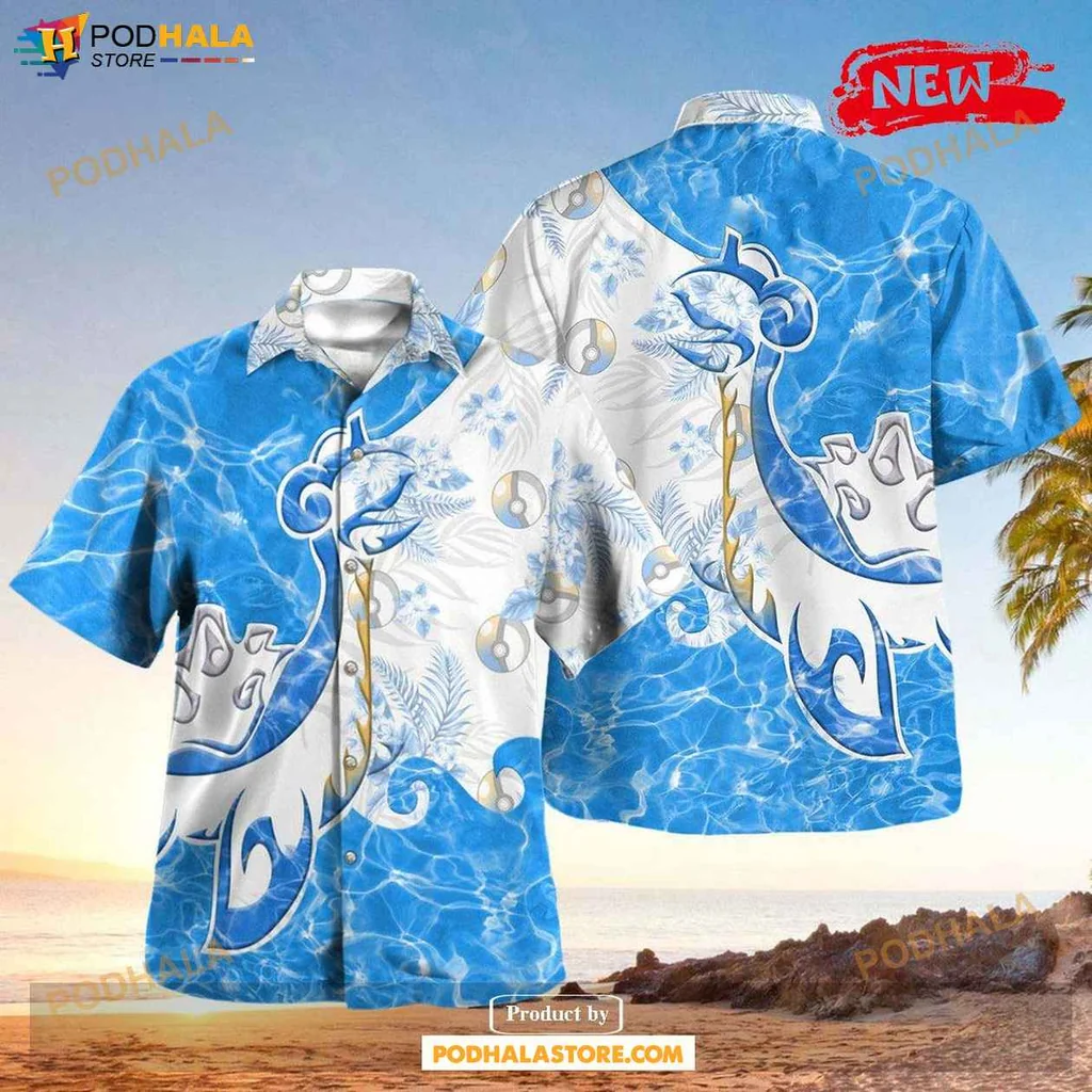 Tropical Lapras Aloha Shirt, Vibrant Tropical Design For Beach Lovers And Pokémon Fans