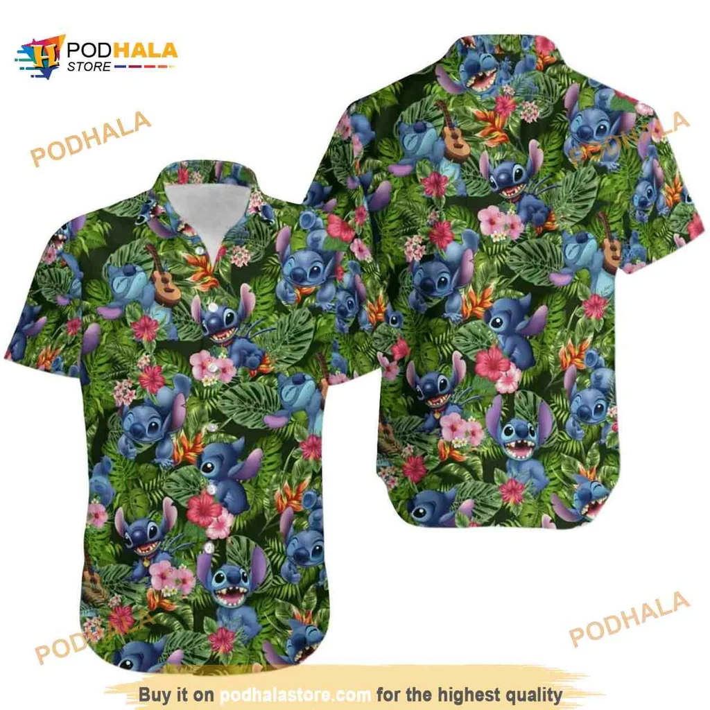 Tropical Leaves Disney Aloha Shirt With Colorful Floral Design