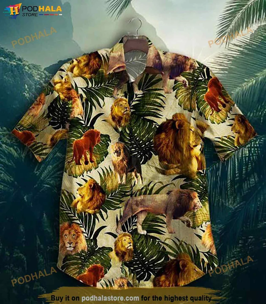 Tropical Lion Hawaiian Shirt, Vibrant Tropical Design With Majestic Lions