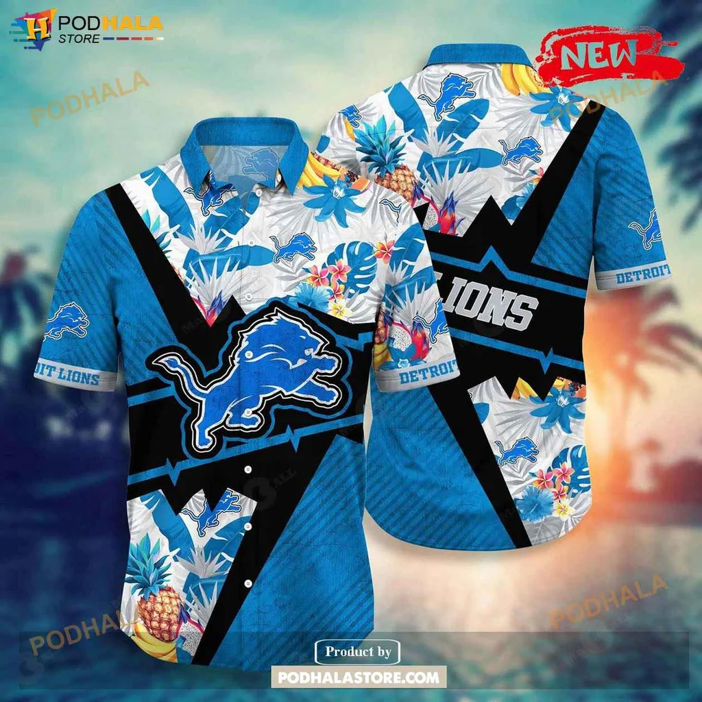 Tropical Lions Aloha Shirt, Personalized Detroit Lions Summer Floral Shirt